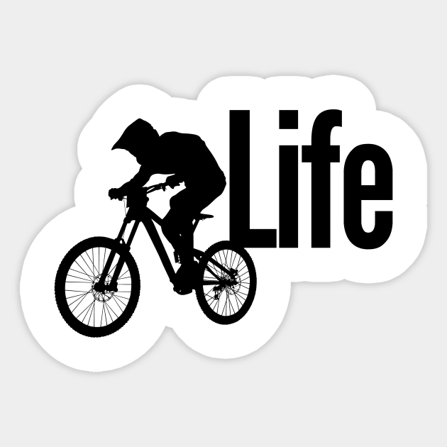 Mountain bike is life mountain biker silhouette design for MTB enthusiasts Sticker by BlueLightDesign